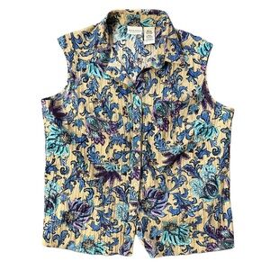 White Stag Beige Floral Sleeveless Button-Up Blouse